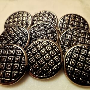 Set Of 12 Silver And Black Unique Sewing Garment Metal  Buttons Chic Design